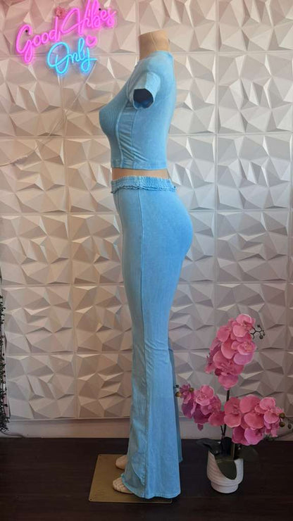 Electric Sky Ribbed Flare Set