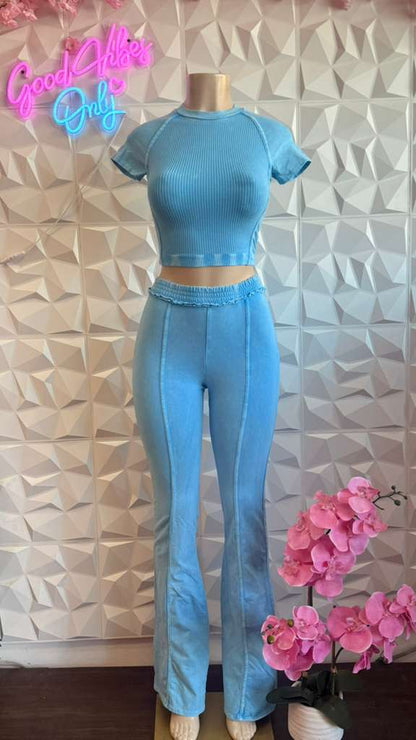 Electric Sky Ribbed Flare Set