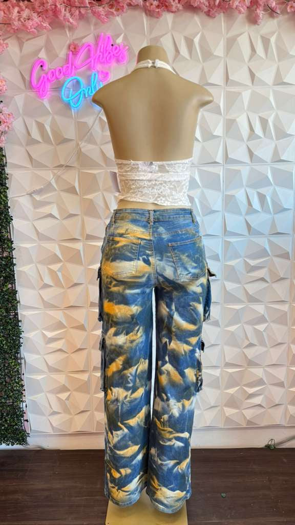 "Cloud Burst" Marbled Indigo Cargos