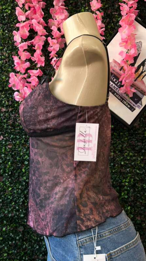 Dark Plum Mesh Split-Front Camisole