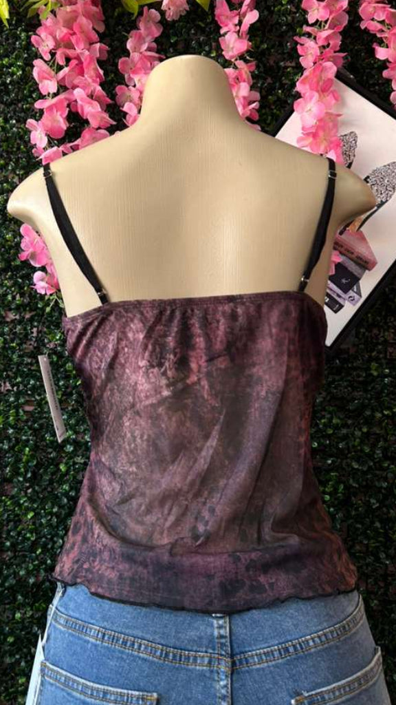 Dark Plum Mesh Split-Front Camisole