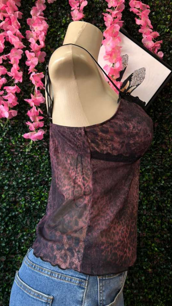 Dark Plum Mesh Split-Front Camisole