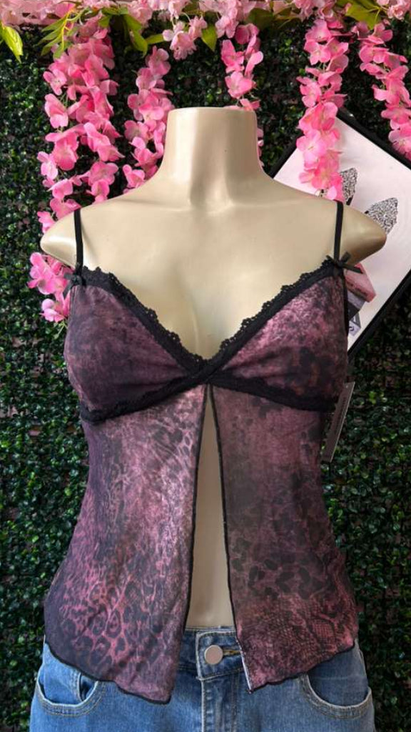 Dark Plum Mesh Split-Front Camisole