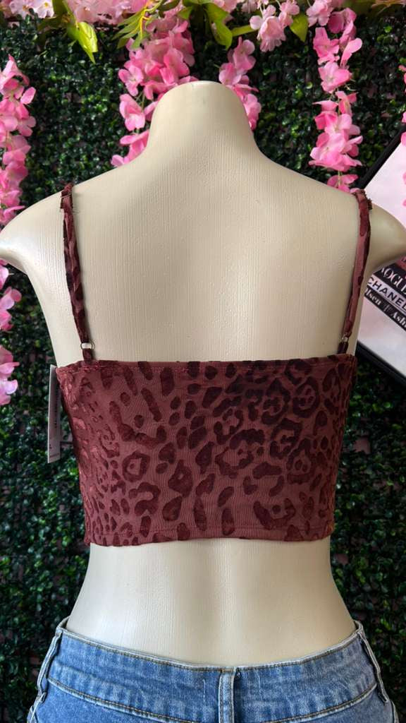 Vintage-Style Burgundy Velvet Animal Print Bustier