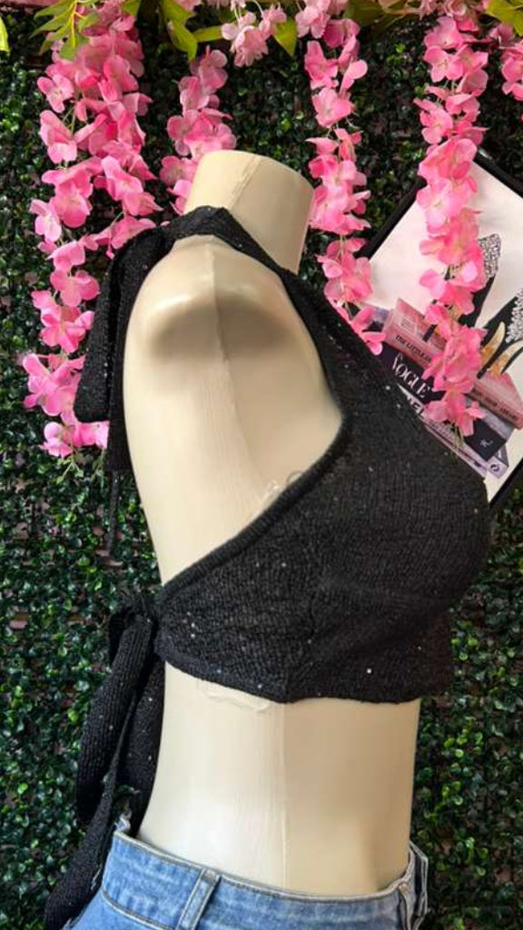 Midnight Shimmer Knit Halter Crop