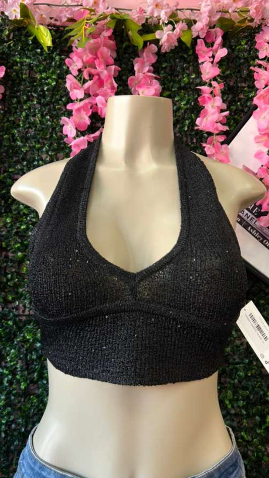 Midnight Shimmer Knit Halter Crop