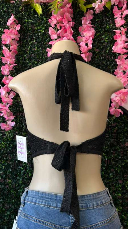 Midnight Shimmer Knit Halter Crop