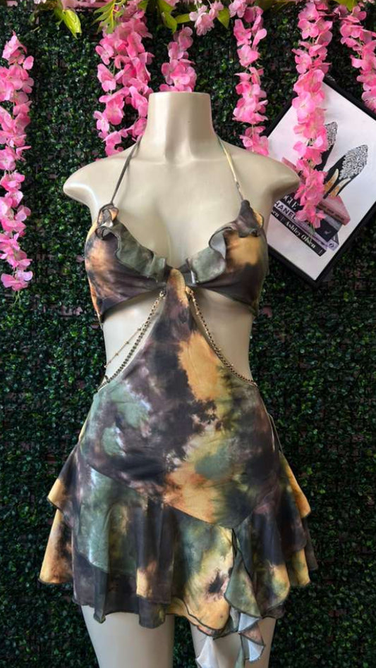 Moss & Amber Ruffle Cut-Out Festival Dress