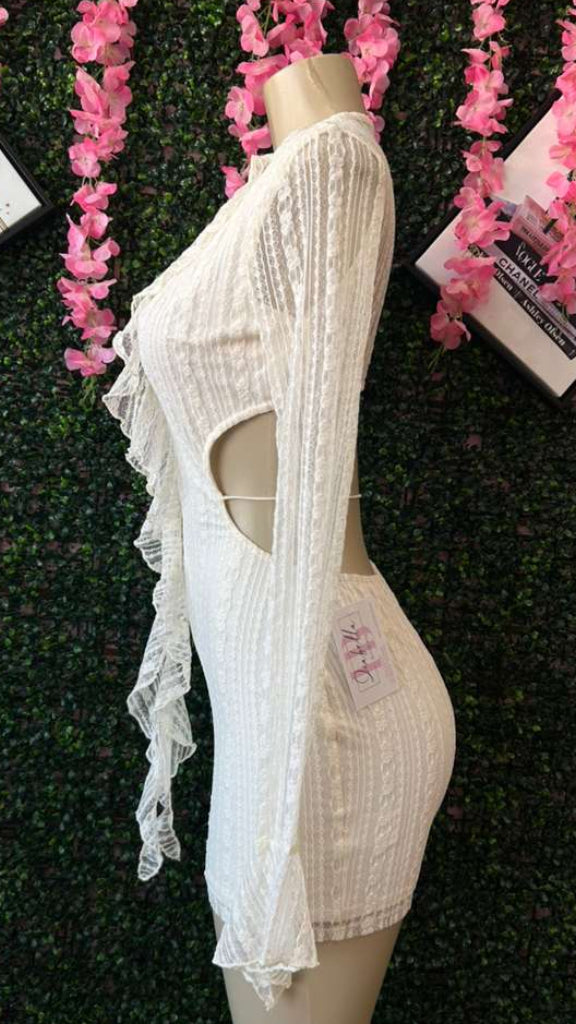 Angelic White Lace Ruffle Mini Dress