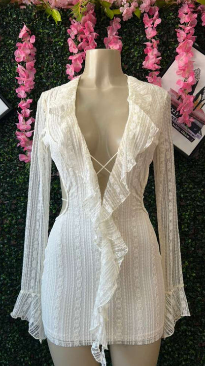 Angelic White Lace Ruffle Mini Dress