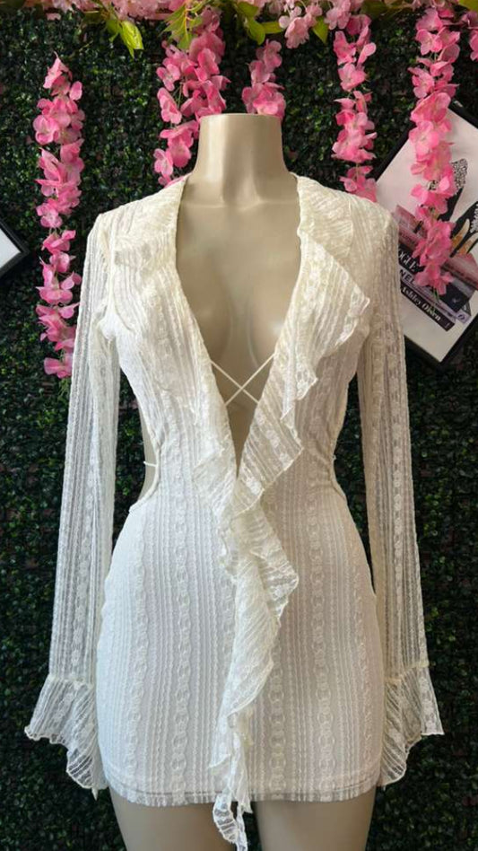Angelic White Lace Ruffle Mini Dress