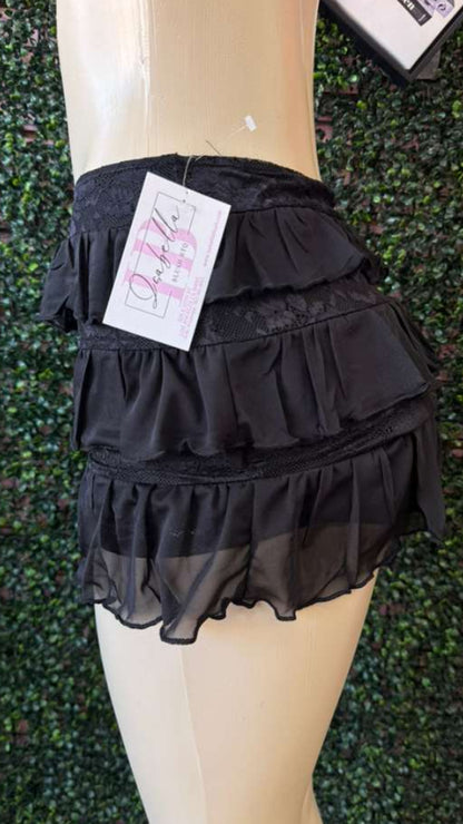 Black Coquette Grunge Chiffon Frill Skirt