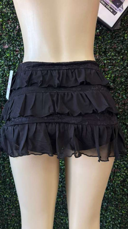 Black Coquette Grunge Chiffon Frill Skirt