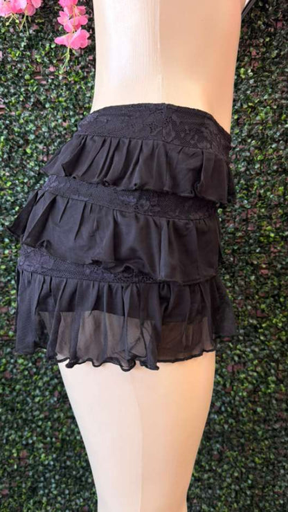 Black Coquette Grunge Chiffon Frill Skirt