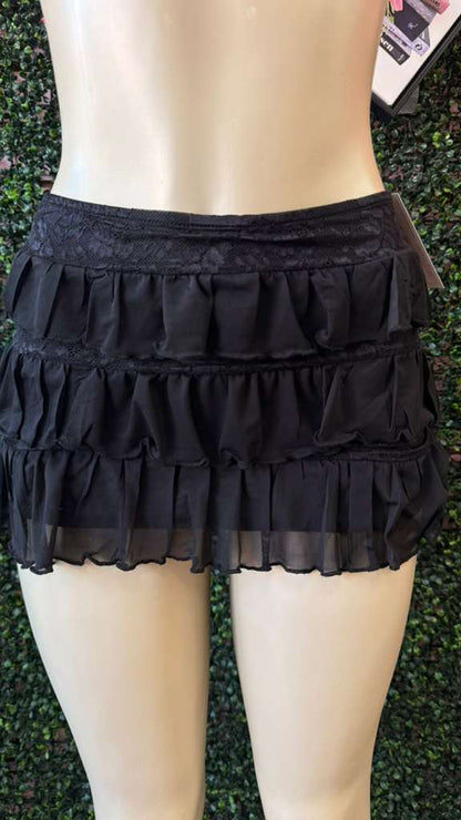 Black Coquette Grunge Chiffon Frill Skirt