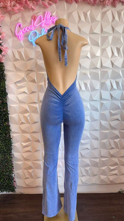 The Sky Blue Scrunch-Back Jumpsuit