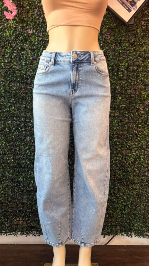 Light Wash High-Rise Barrel Leg Jeans