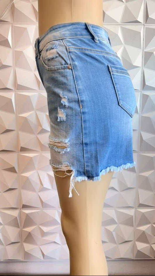 High-Rise Distressed Denim Bermuda Shorts