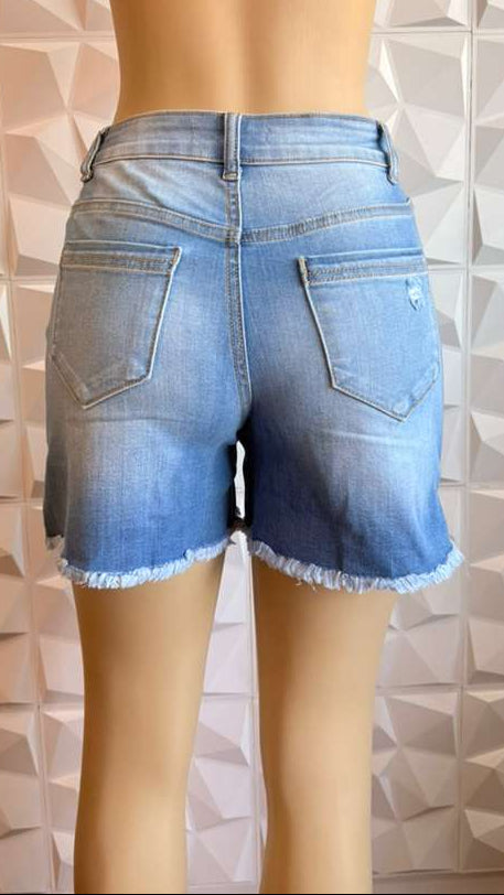 High-Rise Distressed Denim Bermuda Shorts