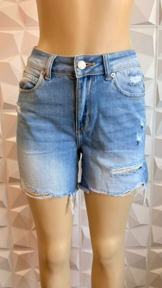 High-Rise Distressed Denim Bermuda Shorts