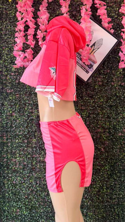 Pink Jersey-Style Mini Skirt Set