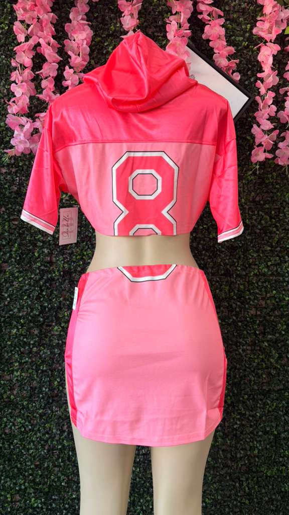 Pink Jersey-Style Mini Skirt Set