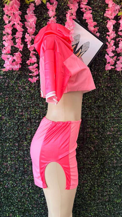 Pink Jersey-Style Mini Skirt Set