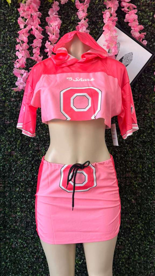 Pink Jersey-Style Mini Skirt Set