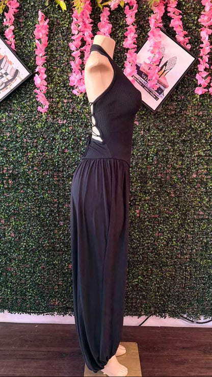 "Midnight Muse" Draped Halter Jumpsuit