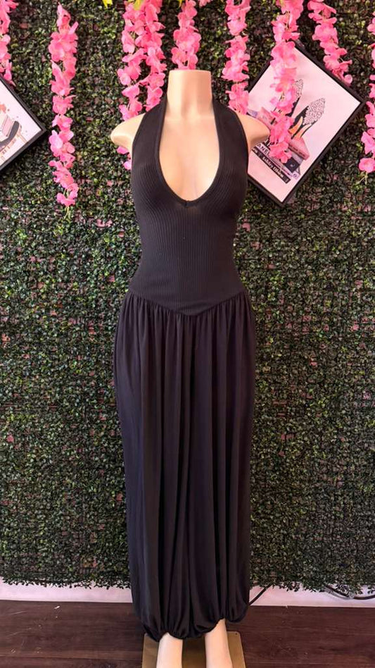 "Midnight Muse" Draped Halter Jumpsuit