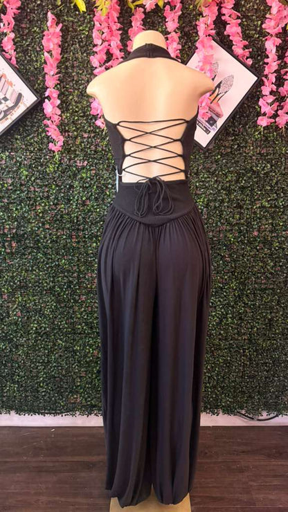 "Midnight Muse" Draped Halter Jumpsuit