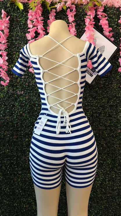 "Sailor Moon" Striped Lace-Up Romper