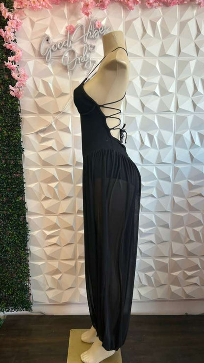 Bohemian Wide-Leg Cinch-Ankle Jumpsuit