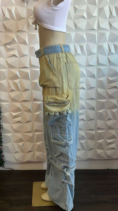 Y2K Aesthetic Gradient Acid-Wash Baggy Jeans