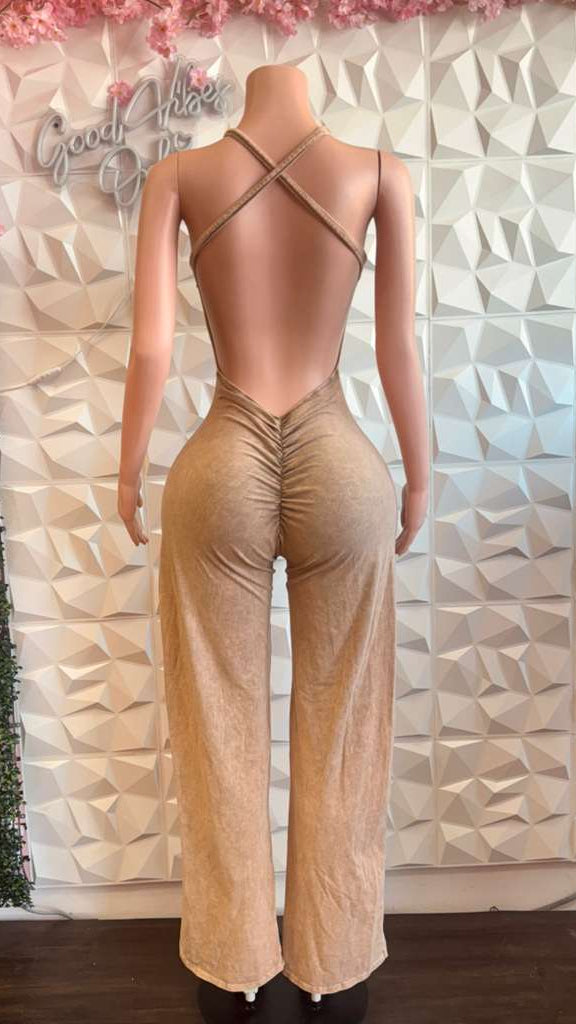 Cross-Back Ribbed Contour Jumpsuit