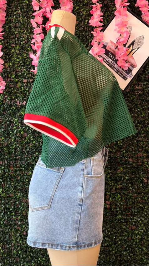 Mexico Game Day Oversized Mesh Crop Tee