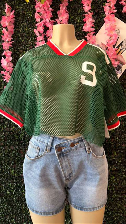 Mexico Game Day Oversized Mesh Crop Tee