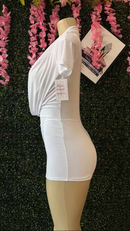Angelic Plunge Short-Sleeve Romper
