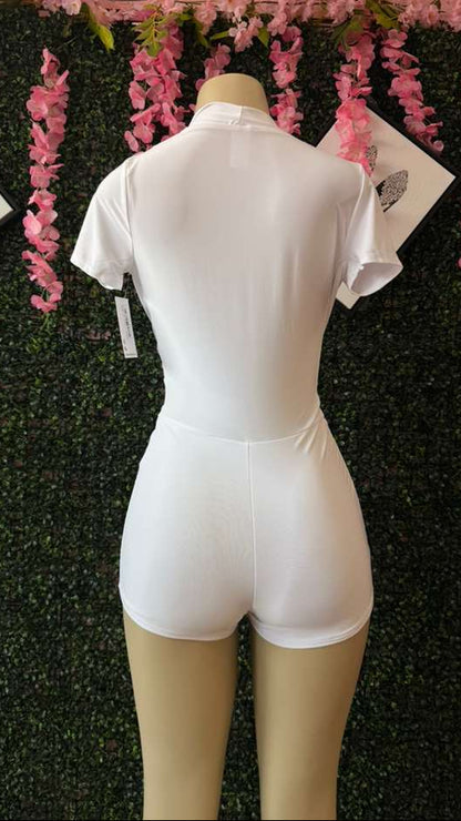 Angelic Plunge Short-Sleeve Romper