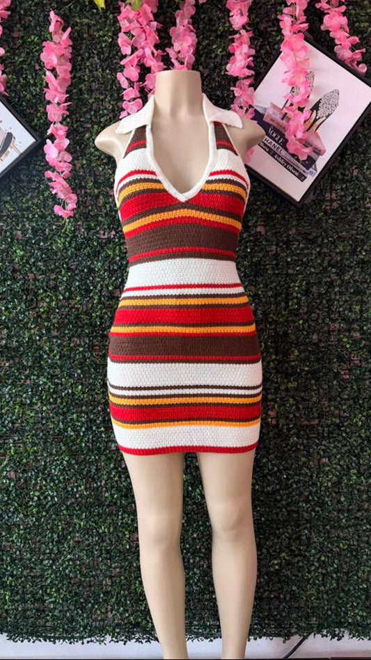 Autumn Skies Polo-Collar Knit Dress