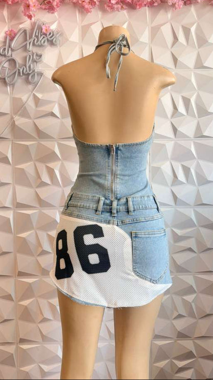 The "Varsity Vixen" Denim Mini Dress