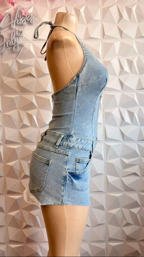 The "Varsity Vixen" Denim Mini Dress