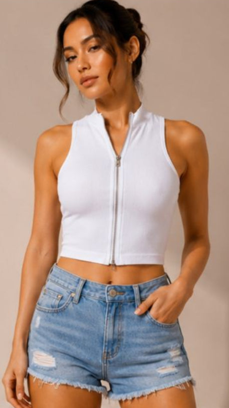 Dual Zip Ribbed Top