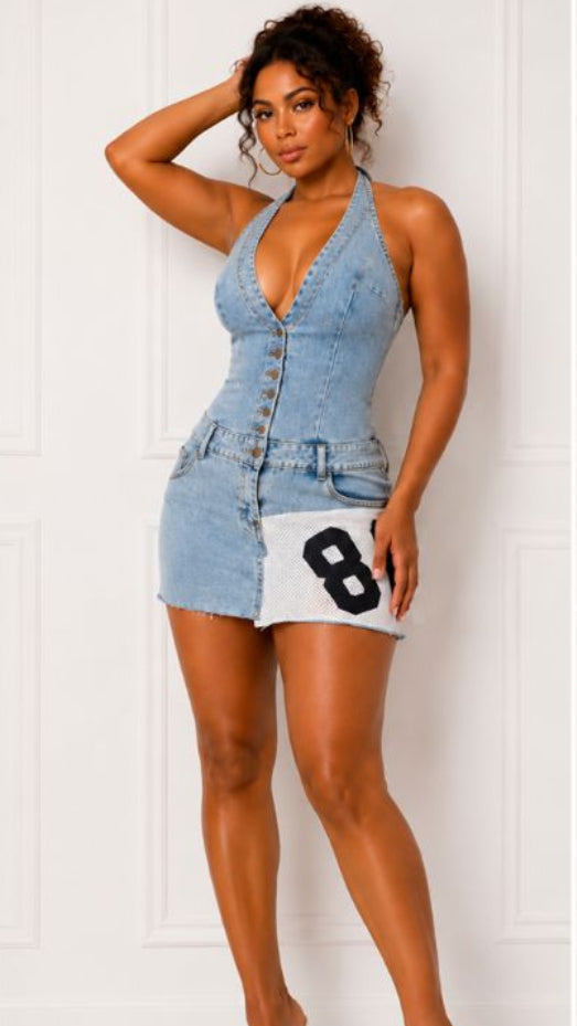 The "Varsity Vixen" Denim Mini Dress