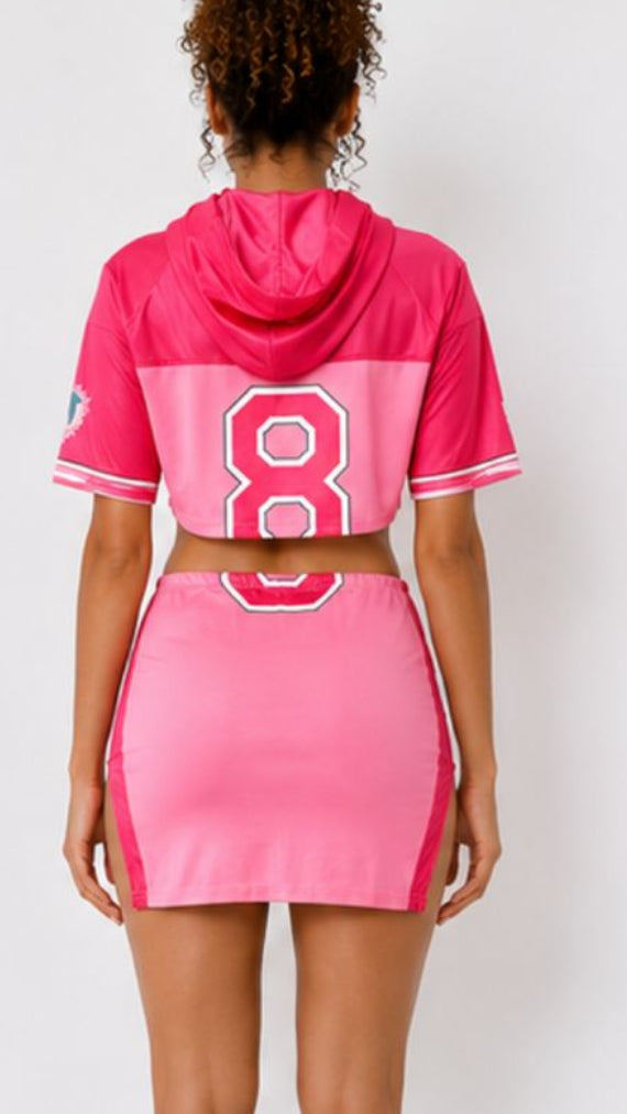 Pink Jersey-Style Mini Skirt Set
