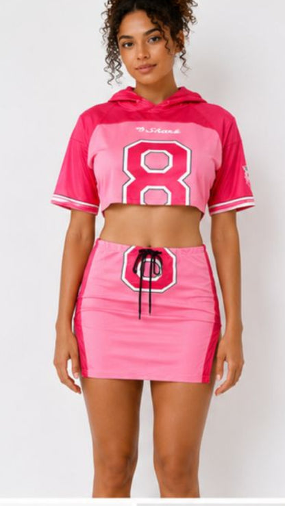 Pink Jersey-Style Mini Skirt Set