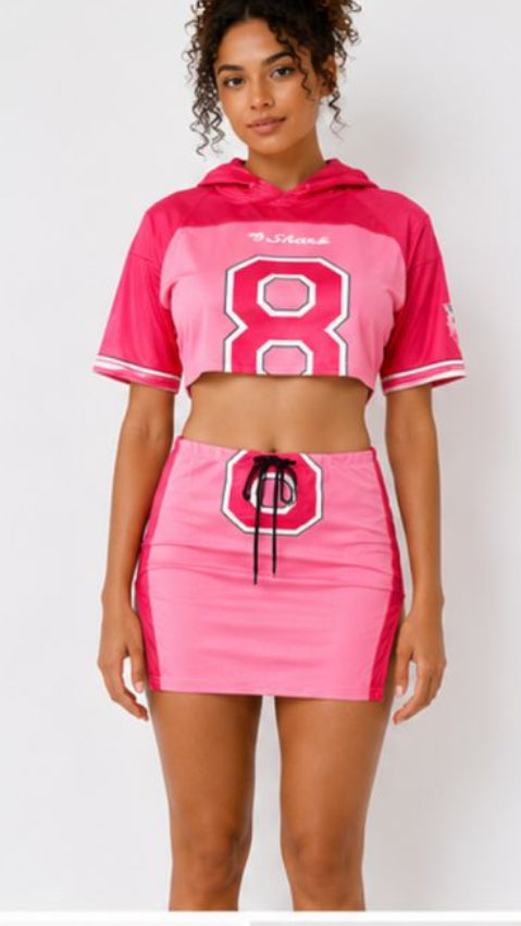 Pink Jersey-Style Mini Skirt Set