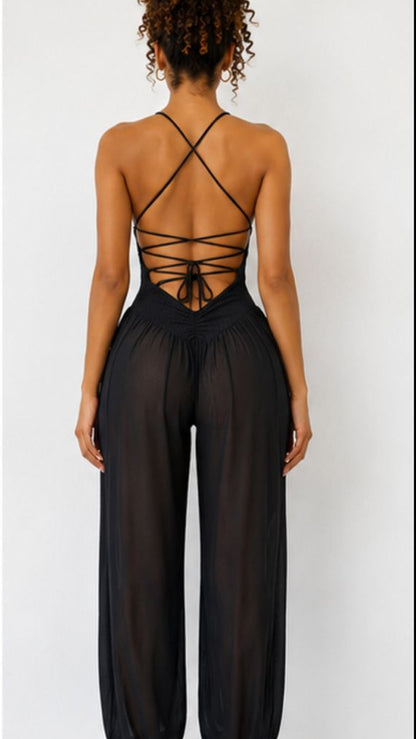 Bohemian Wide-Leg Cinch-Ankle Jumpsuit