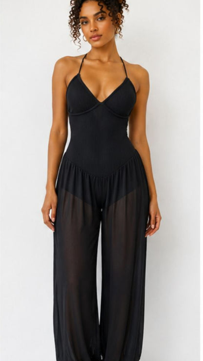 Bohemian Wide-Leg Cinch-Ankle Jumpsuit
