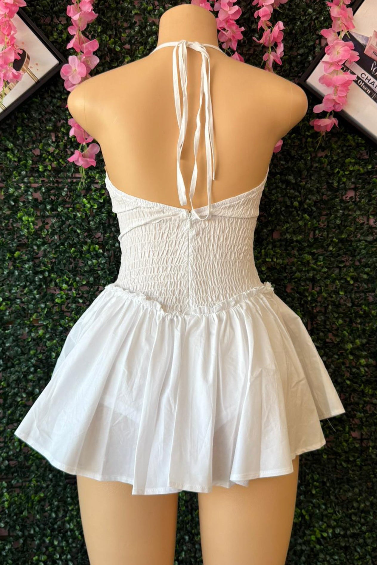 HALTER MINI DRESS WITH BUILT-IN SHORTS AND RIBBED DESIGN